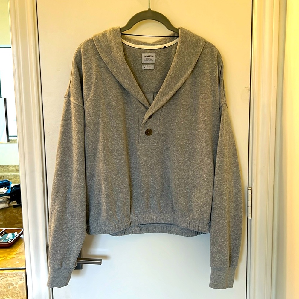 Prana Gray Shawl Collar Pullover Hoodie